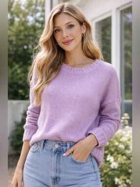 NWT en THREAD Chunky Knit Sweater – Lilac | XL, Acrylic, Wool, Nylon